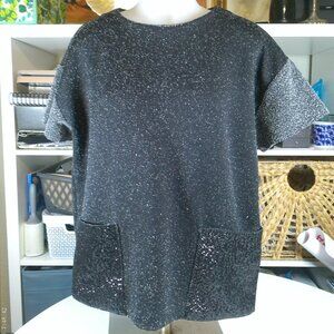 Banana Republic Womens Top Medium Black Knit Sparkle Boxy Retro Y2K Indie Whimsy